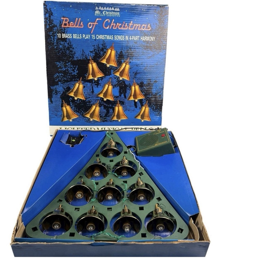 Vintage Mr Christmas Bells of Christmas 10 Brass Lighted Musical Plays 15 Songs